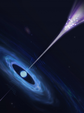 磁陀星及伽瑪射線暴噴流的藝術想像圖（繪圖:：京智教雲智能科技有限公司田雨佳、吳宇廷；科學創意指導：南京大學陳潤潮、張彬彬)